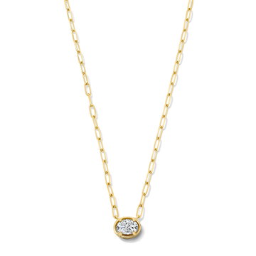 Solitaire Oval Diamond Paperclip Chain Necklace In Solid 18K Yellow Gold