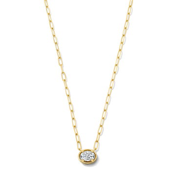 Solitaire Oval Diamond Paperclip Chain Necklace