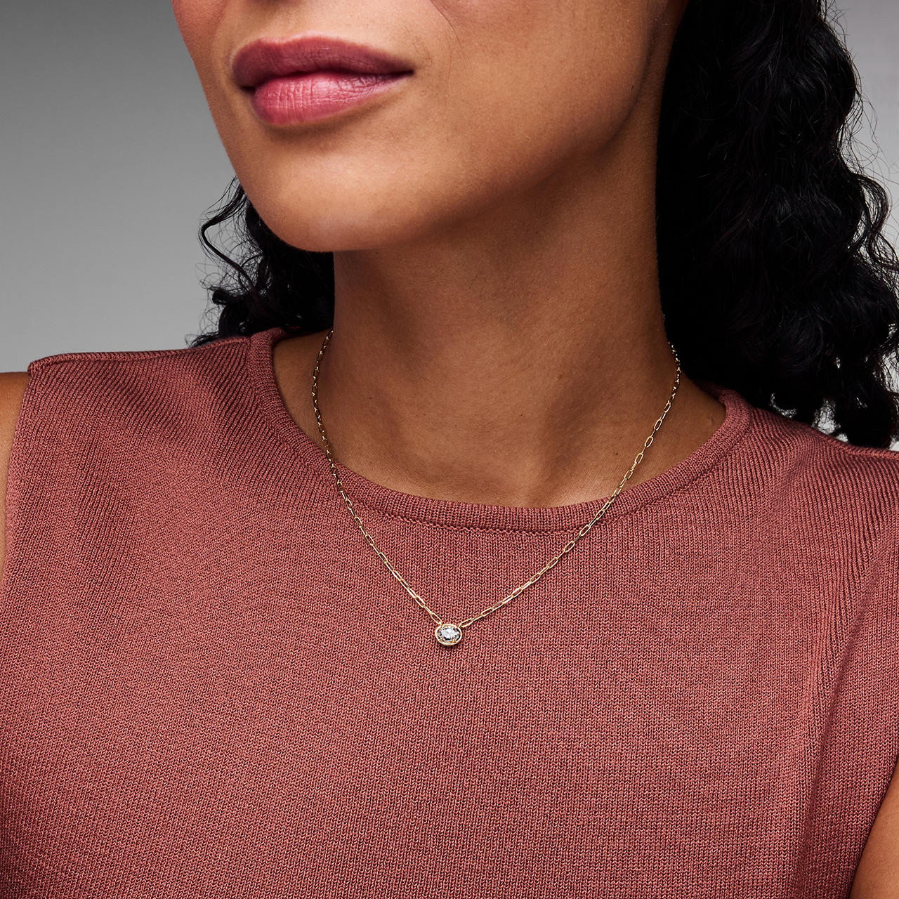 Solitaire Oval Diamond Paperclip Chain Necklace 2