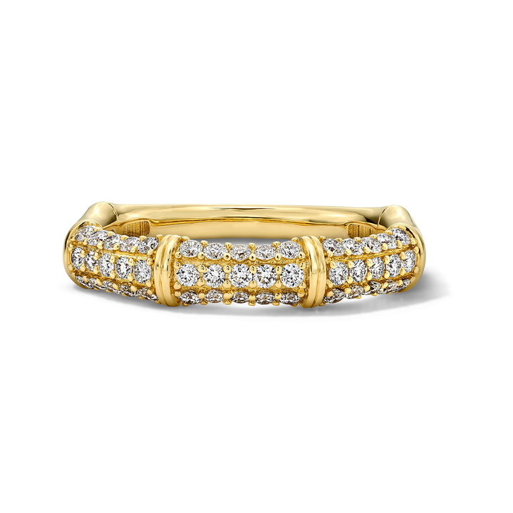 Bamboo Pave Diamond Ring In Yellow Gold 14K