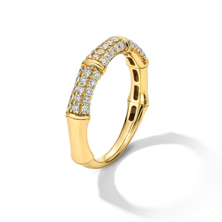 Bamboo Pave Diamond Ring In Yellow Gold 14K