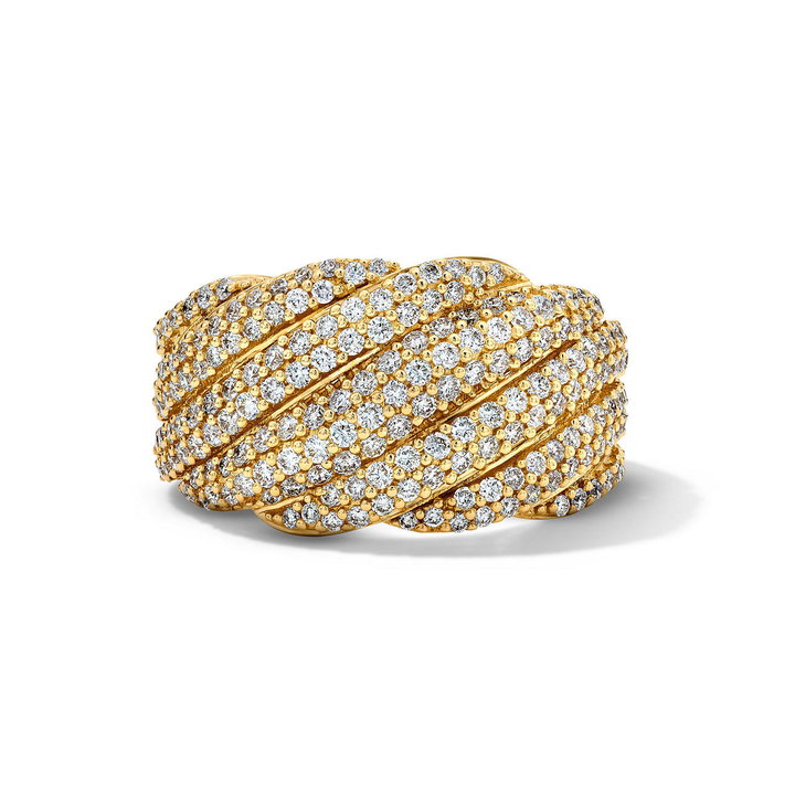 Pave Twist Diamond Ring In Solid 14K Yellow Gold