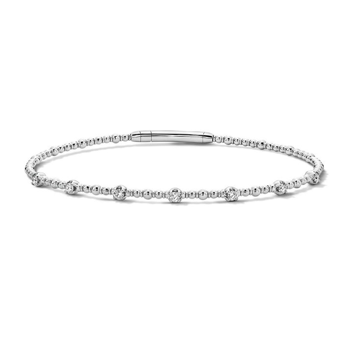 Station Diamond Flexible Gold Beaded Bracelet In White Gold 14K
