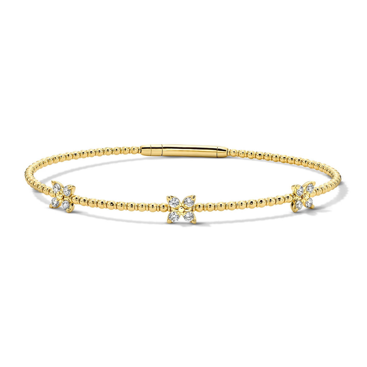 Diamond Floral Station Flexible Bangle Bracelet 0