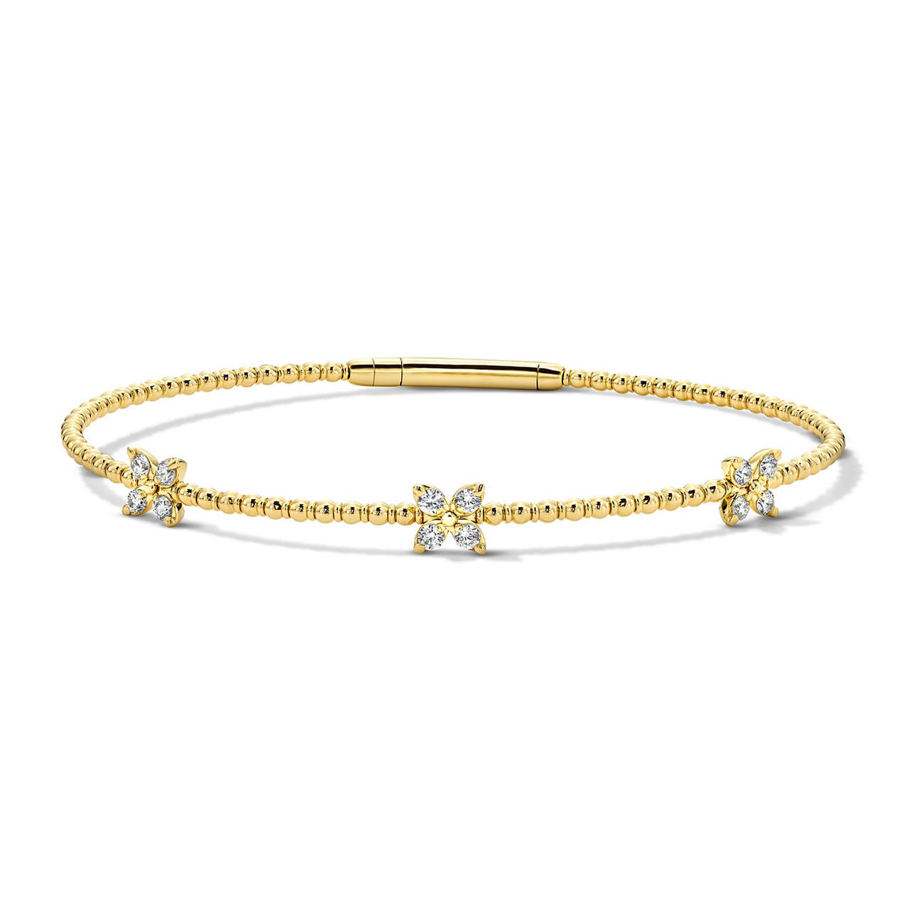 Diamond Floral Station Flexible Bangle Bracelet 0