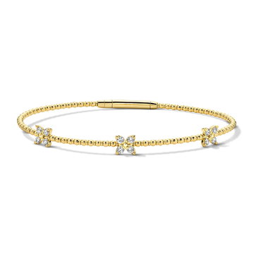 Diamond Floral Station Flexible Bangle Bracelet In Yellow Gold 14K
