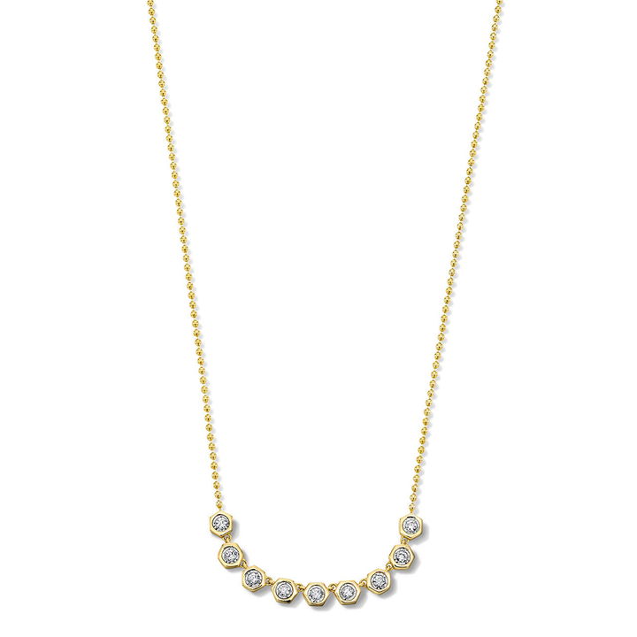 Hexagon Bezel Illusion Diamond Necklace In Yellow Gold 14K