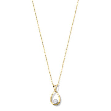 Freshwater Pearl Gold Teardrop Pendant Necklace In Solid 14K Yellow Gold