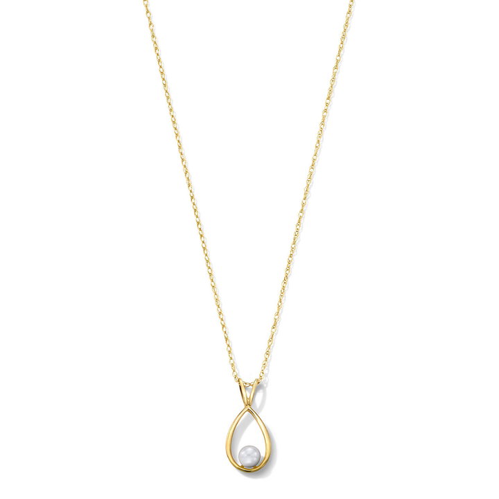 Freshwater Pearl Gold Teardrop Pendant Necklace In Solid 14K Yellow Gold