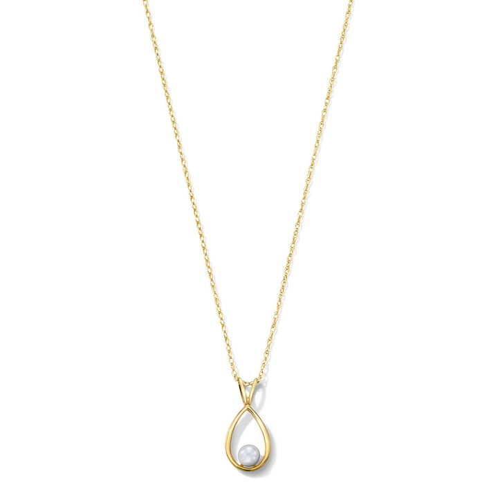 Freshwater Pearl Gold Teardrop Pendant Necklace In Yellow Gold 14K