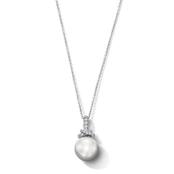 Freshwater Pearl Diamond Bail Pendant Necklace In Solid 18K White Gold