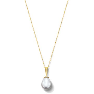 Oval Freshwater Pearl Pendant Necklace In Solid 14K Yellow Gold
