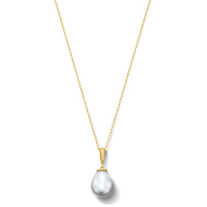 Oval Freshwater Pearl Pendant Necklace In Solid 14K Yellow Gold
