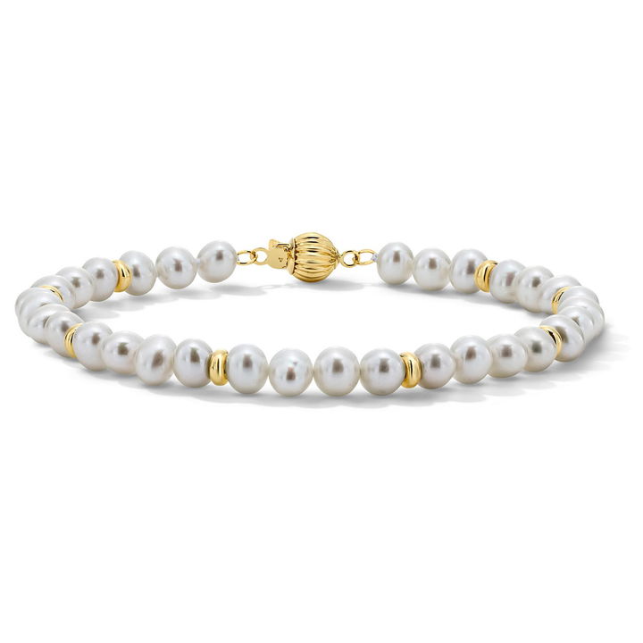 Freshwater Pearl Gold Beaded Bracelet In Yellow Gold 14K