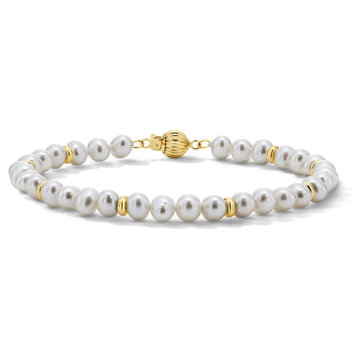 Freshwater Pearl Gold Beaded Bracelet In Solid 14K Yellow Gold