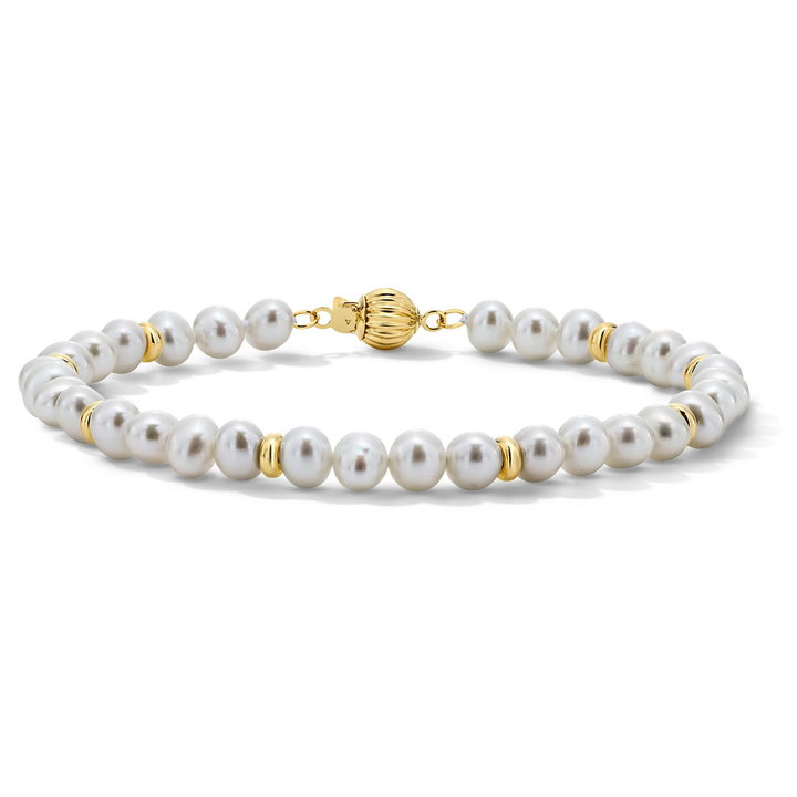 Freshwater Pearl Gold Beaded Bracelet In Solid 14K Yellow Gold