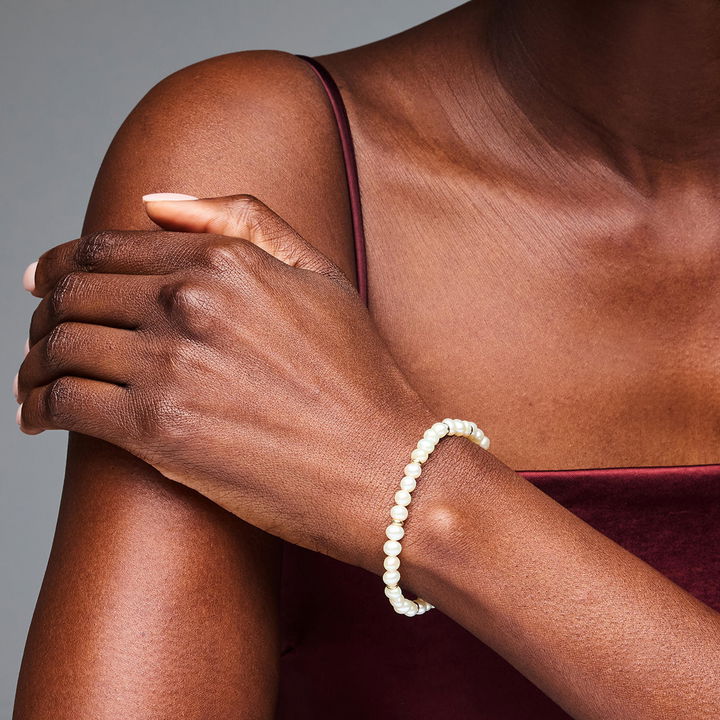 Freshwater Pearl Gold Beaded Bracelet In Yellow Gold 14K