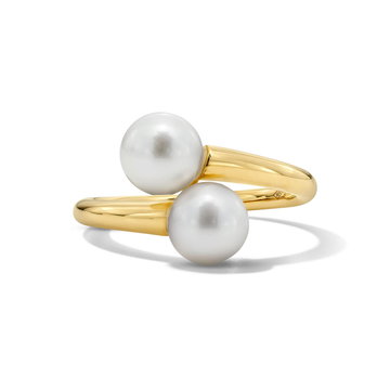 Freshwater Pearl Gold Bypass Ring In Solid 14K Yellow Gold