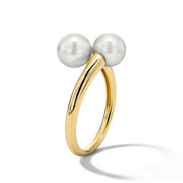 Freshwater Pearl Gold Bypass Ring In Solid 14K Yellow Gold