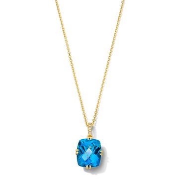 Cushion-Cut London Blue Topaz Pendant Necklace In Yellow Gold 14K