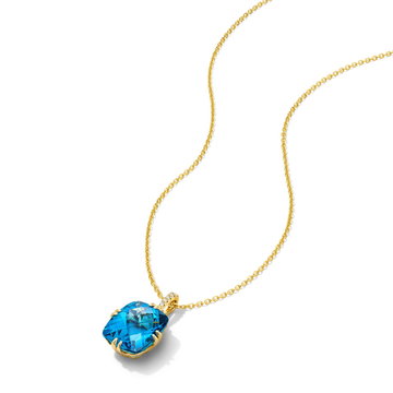 Cushion-Cut London Blue Topaz Pendant Necklace In Solid 14K Yellow Gold