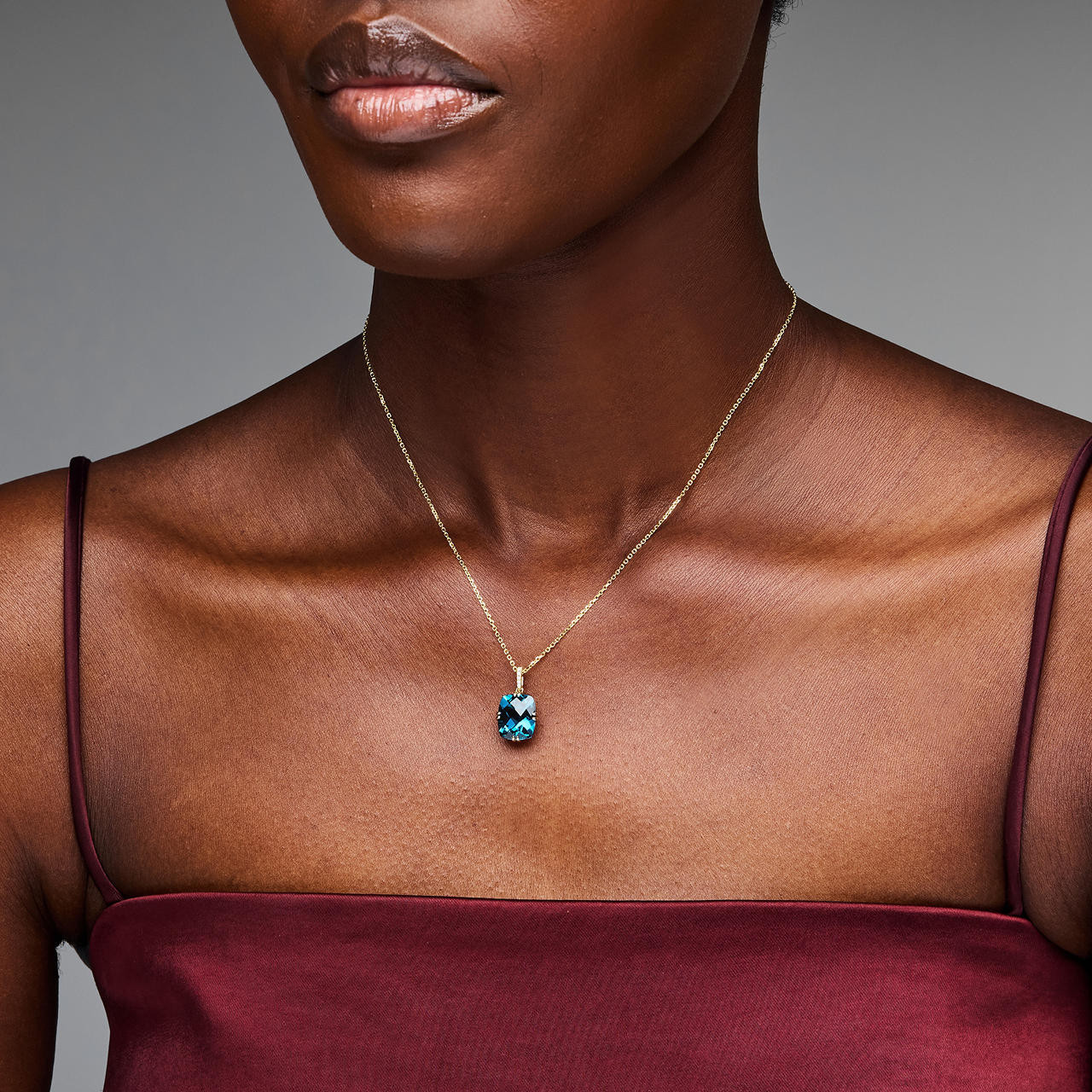 Cushion-Cut London Blue Topaz Pendant Necklace 3