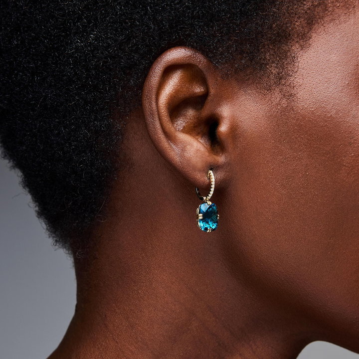 Cushion-Cut London Blue Topaz Dangle Earrings In Solid 14K Yellow Gold