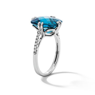 Cushion-Cut London Blue Topaz Ring In White Gold 14K