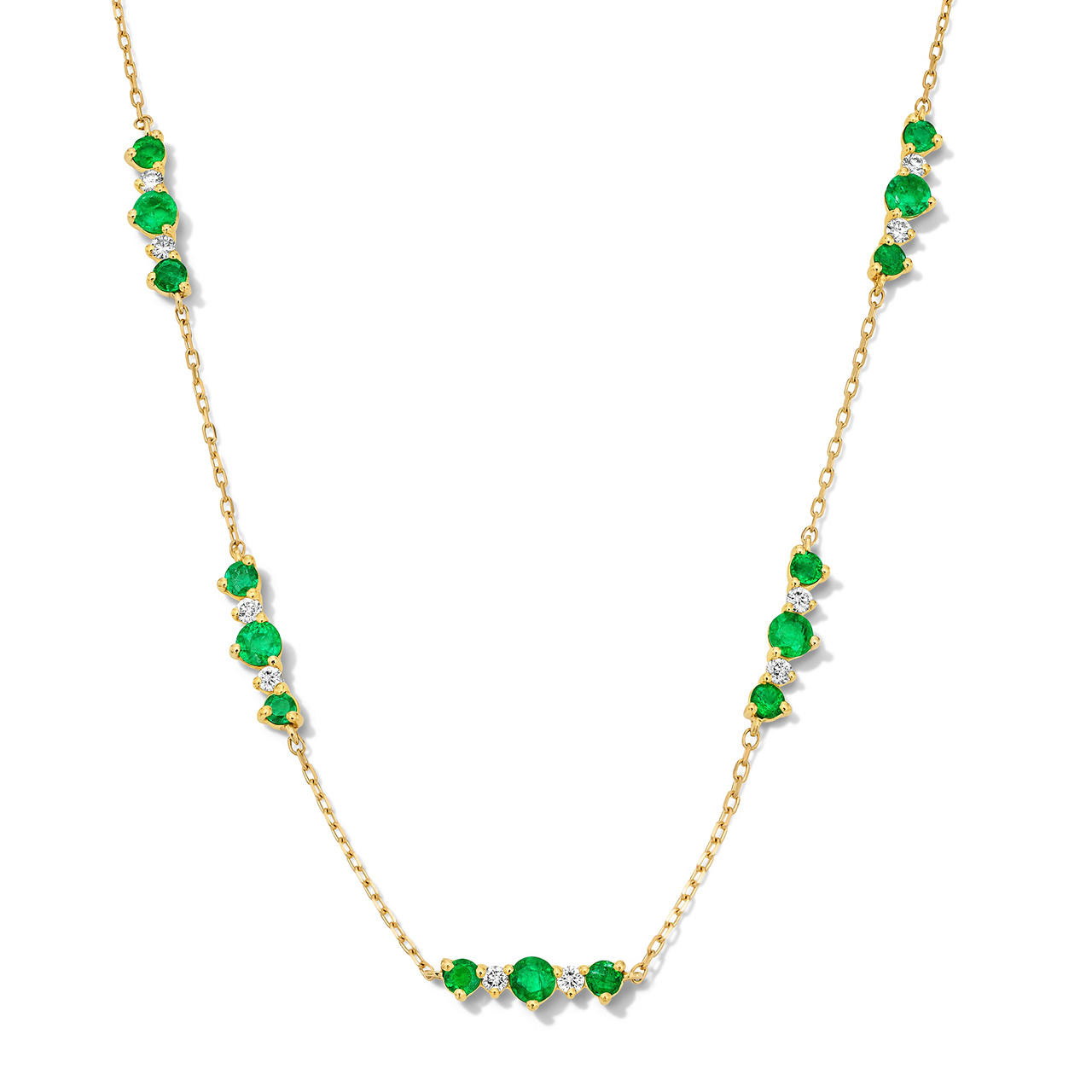 Green Emerald & Diamond Station Necklace