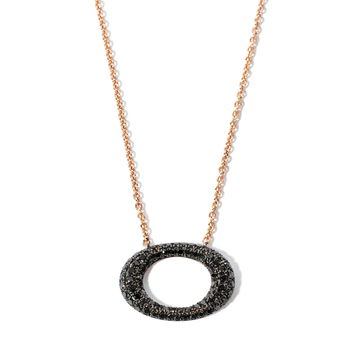 Black Diamond Circle Pendant Necklace In Rose Gold 14K