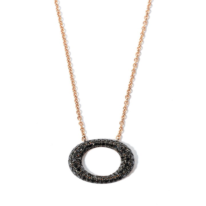 Black Diamond Circle Pendant Necklace In Rose Gold 14K