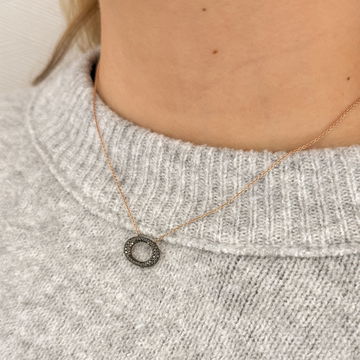 Black Diamond Circle Pendant Necklace In Rose Gold 14K