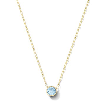 Aquamarine Bezel Paperclip Chain Necklace In Yellow Gold 14K