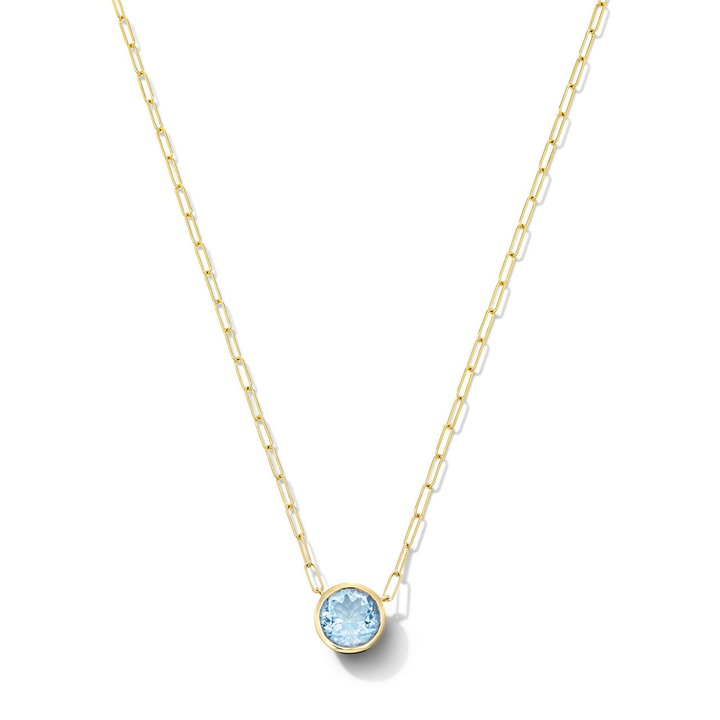 Aquamarine Bezel Paperclip Chain Necklace In Yellow Gold 14K