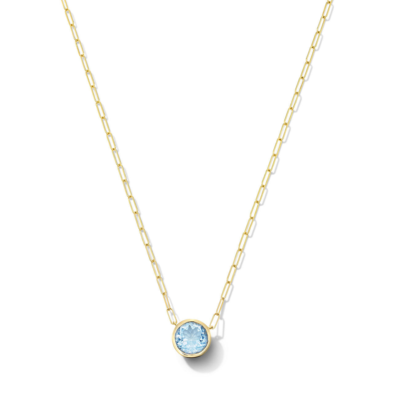 Aquamarine Bezel Paperclip Chain Necklace