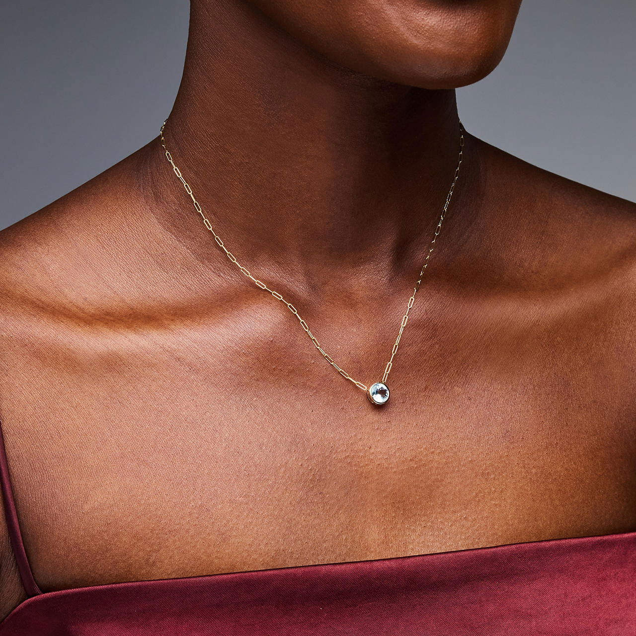 Aquamarine Bezel Paperclip Chain Necklace