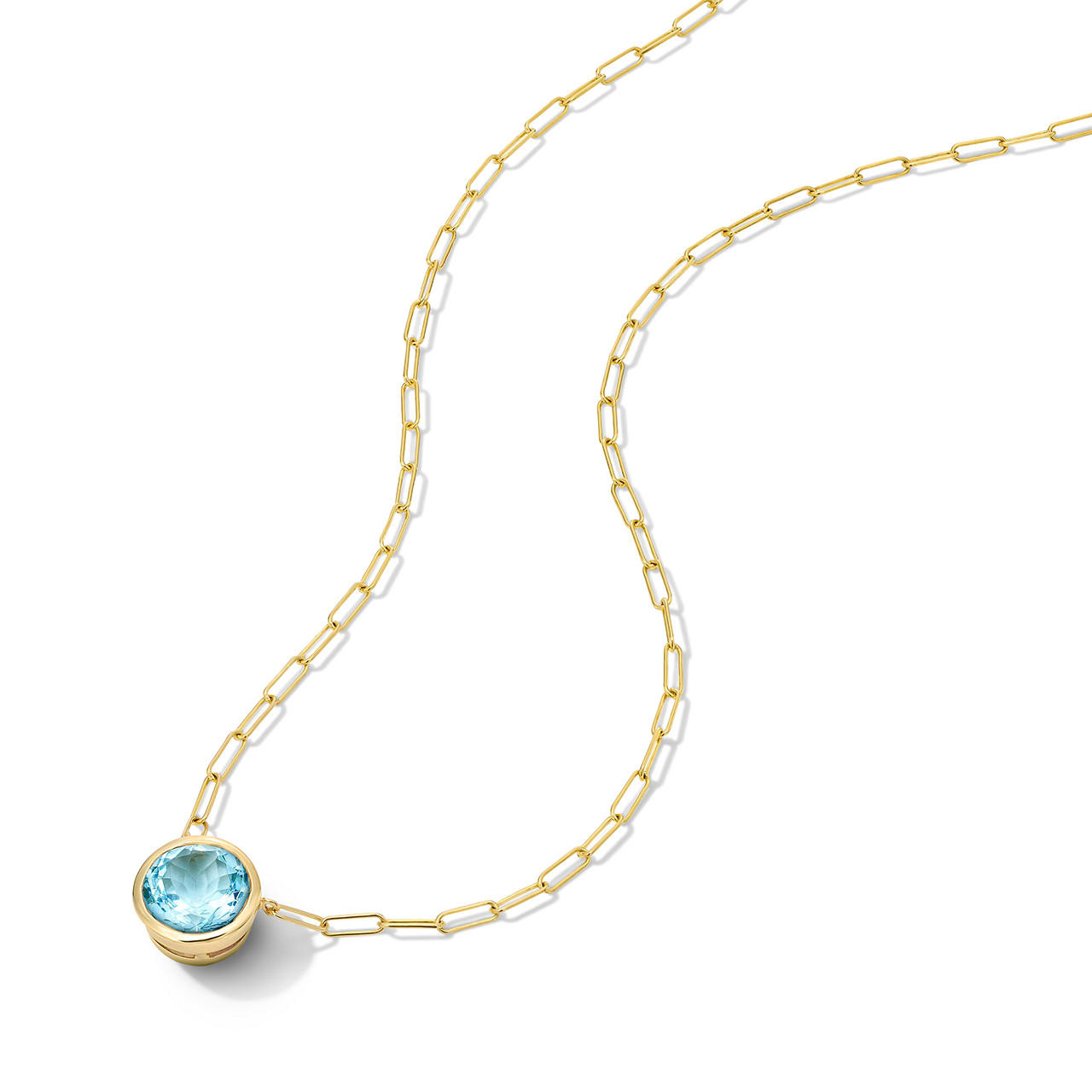 Aquamarine Bezel Paperclip Chain Necklace