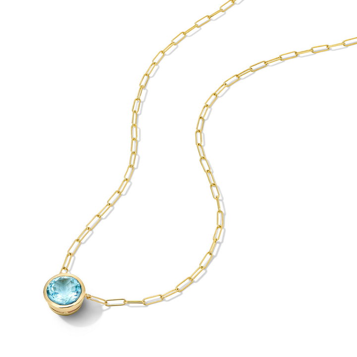 Aquamarine Bezel Paperclip Chain Necklace In Yellow Gold 14K