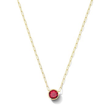 Red Garnet Bezel Paperclip Chain Necklace In Yellow Gold 14K
