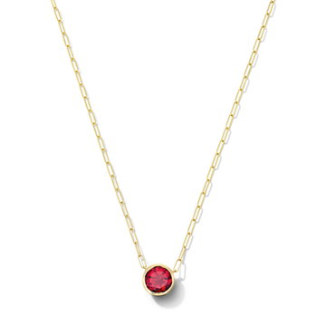Red Garnet Bezel Paperclip Chain Necklace In Yellow Gold 14K