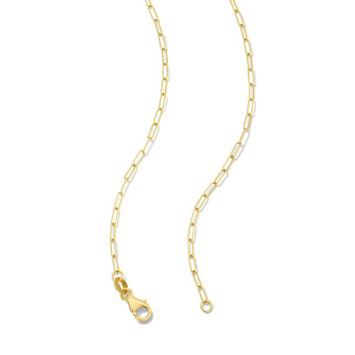 Red Garnet Bezel Paperclip Chain Necklace In Yellow Gold 14K