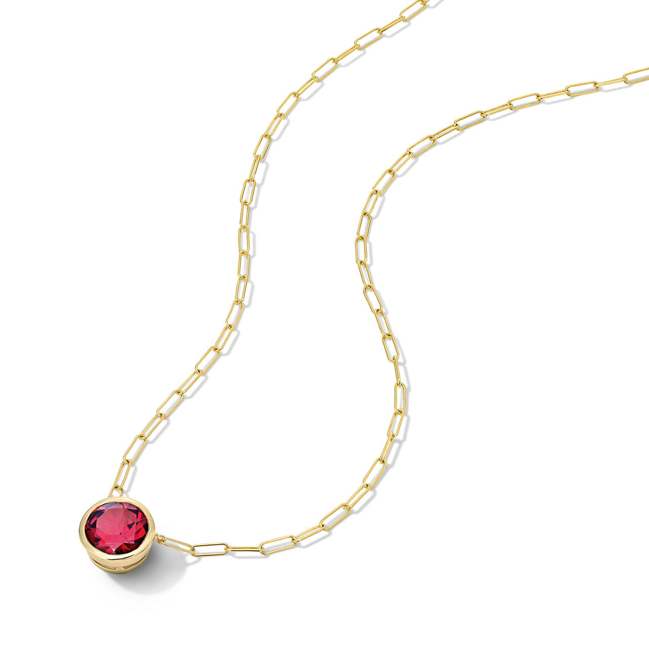 Red Garnet Bezel Paperclip Chain Necklace