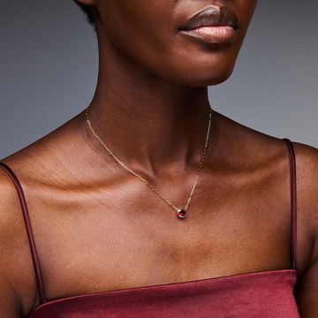 Red Garnet Bezel Paperclip Chain Necklace In Yellow Gold 14K