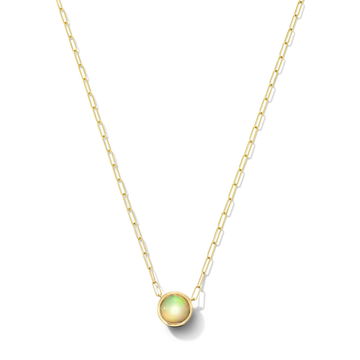 Opal Bezel Paperclip Chain Necklace In Yellow Gold 14K