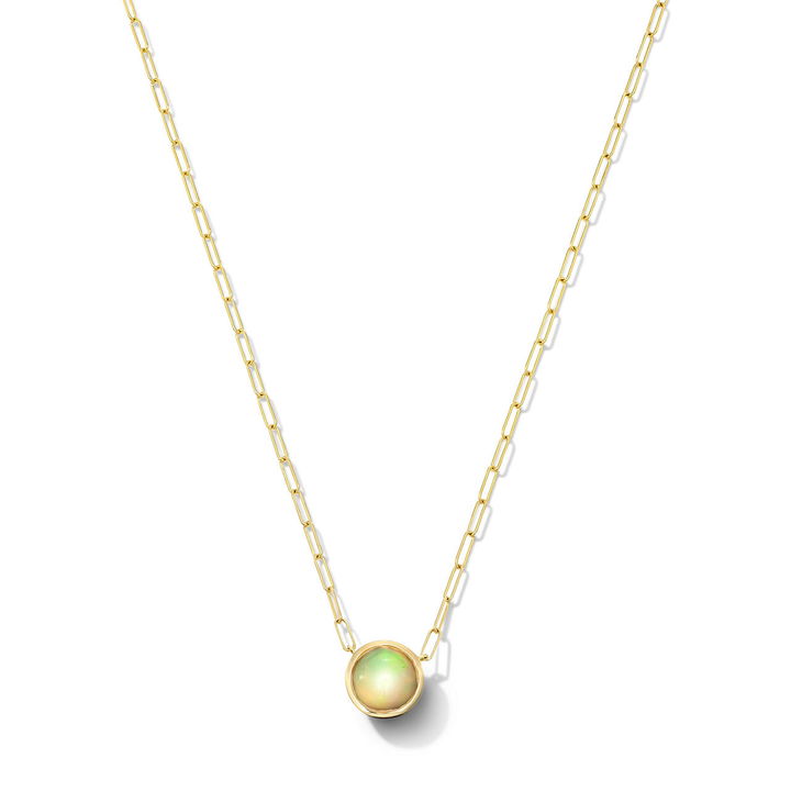 Opal Bezel Paperclip Chain Necklace In Yellow Gold 14K