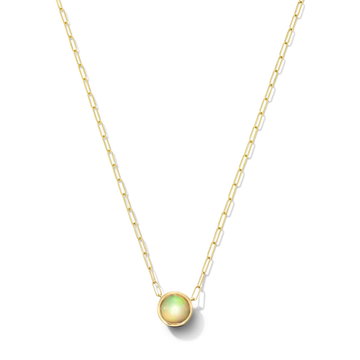 Opal Bezel Paperclip Chain Necklace In Yellow Gold 14K