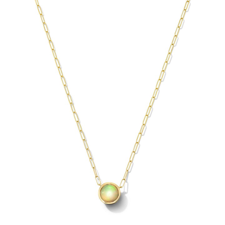 Opal Bezel Paperclip Chain Necklace In Yellow Gold 14K