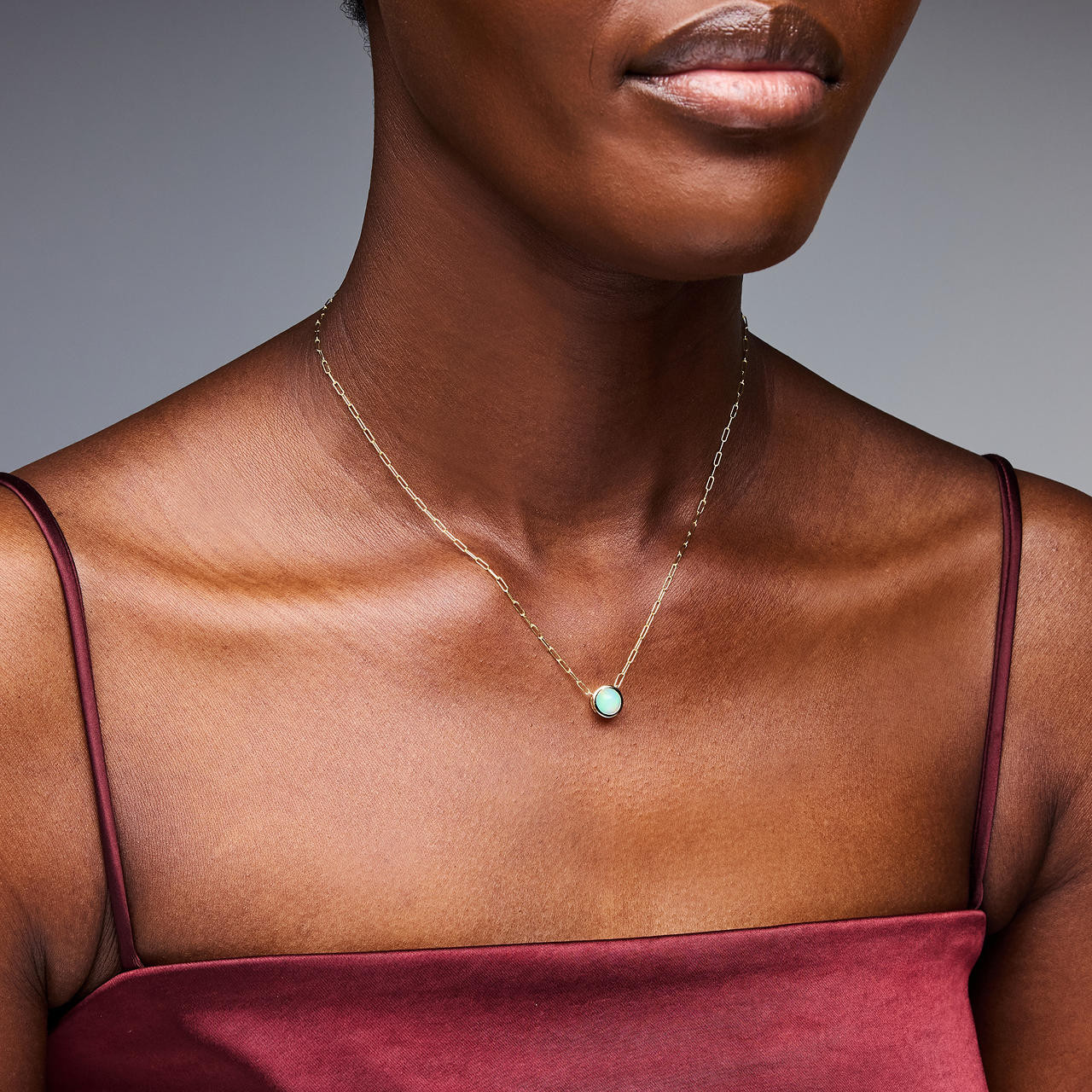Opal Bezel Paperclip Chain Necklace 3