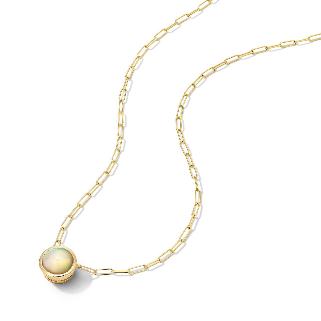 Opal Bezel Paperclip Chain Necklace 2