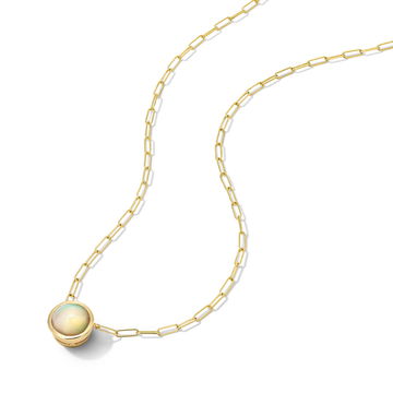 Opal Bezel Paperclip Chain Necklace In Yellow Gold 14K